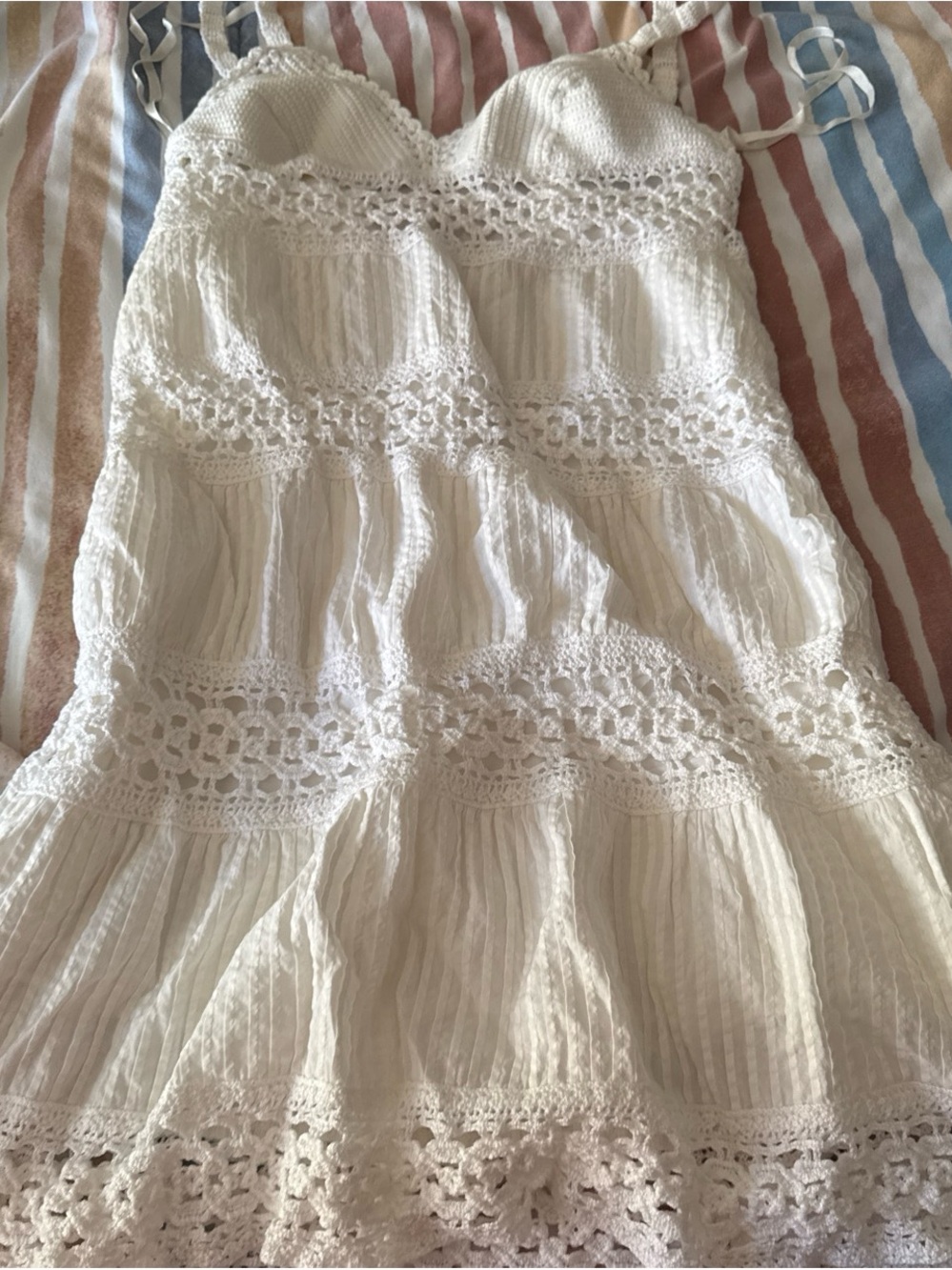 BCBGMaxAzria White Crochet-Trim Summer Dress